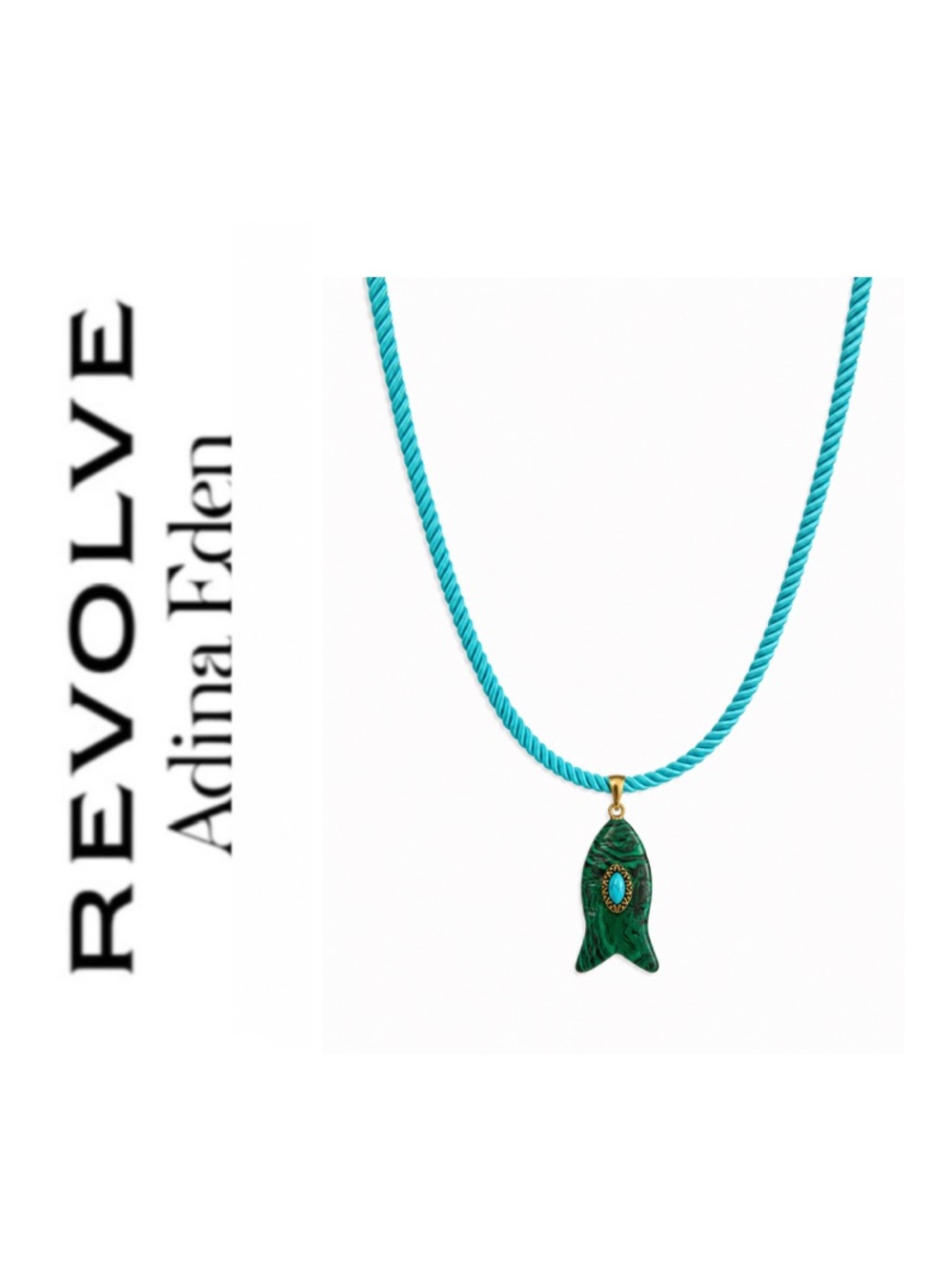 Revolve x Adina Eden Malachite Fish Pendant Cotton Rope Necklace in Turquoise